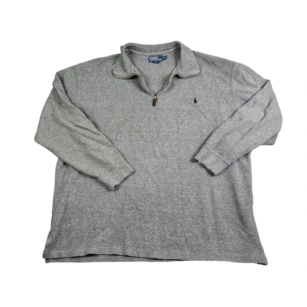 Polo Ralph Lauren Quarter Zip Pullover Mens 2XLT Gray Cotton Sweater Tall Logo